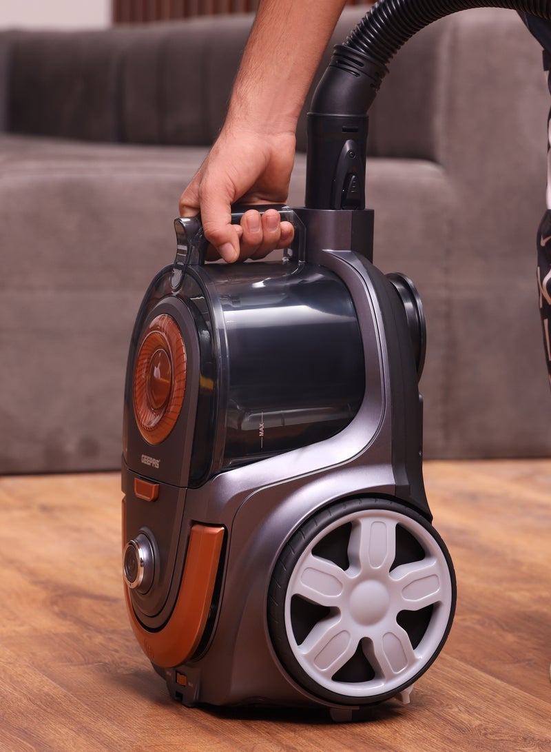 جيباس مكنسة كهربائية إعصارية 2.5 لتر 2200 واط | تشغيل منخفض الضوضاء، وظيفة إعادة لف السلك تلقائيًا، فلتر HEPA | خرطوم مرن، فرشاة أرضية، هيكل مقاوم للصدأ | مثالية للمنزل، المكتب، الشقق | ضمان 2 سنوات GVC19054 - Image 4