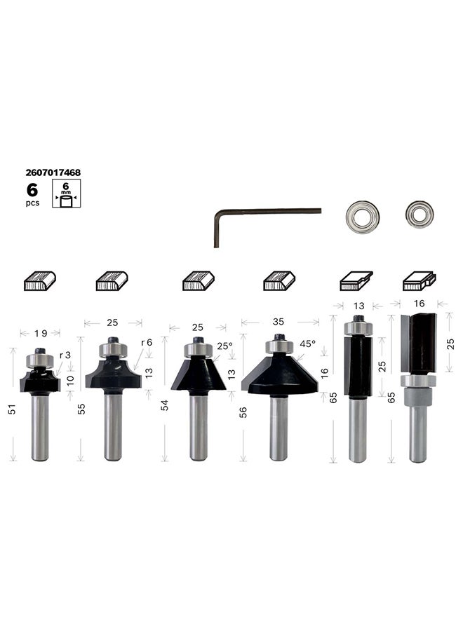 BOSCH Professional 6 Piece Router Bit Set Trim& Edging Cutter Set For Wood For Router With 6Mm Shank, Plam Routers-2607017468 - Image 5