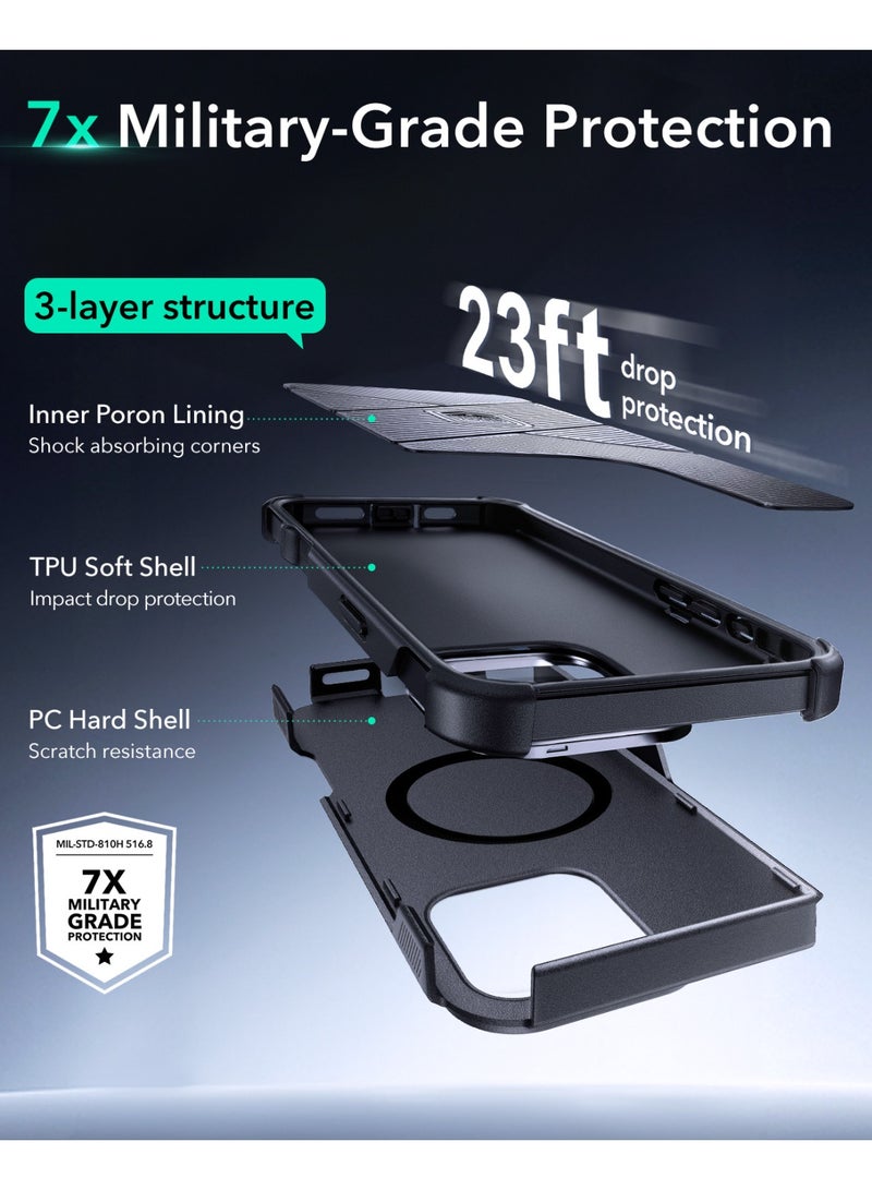 اي اس ار For iPhone 16 Pro Max Case with Stand, 23FT Military-Grade Drop Protection, Heavy Duty Magnetic Rugged Case, Compatible with MagSafe Accessories, Cyber Series - Black - Image 3