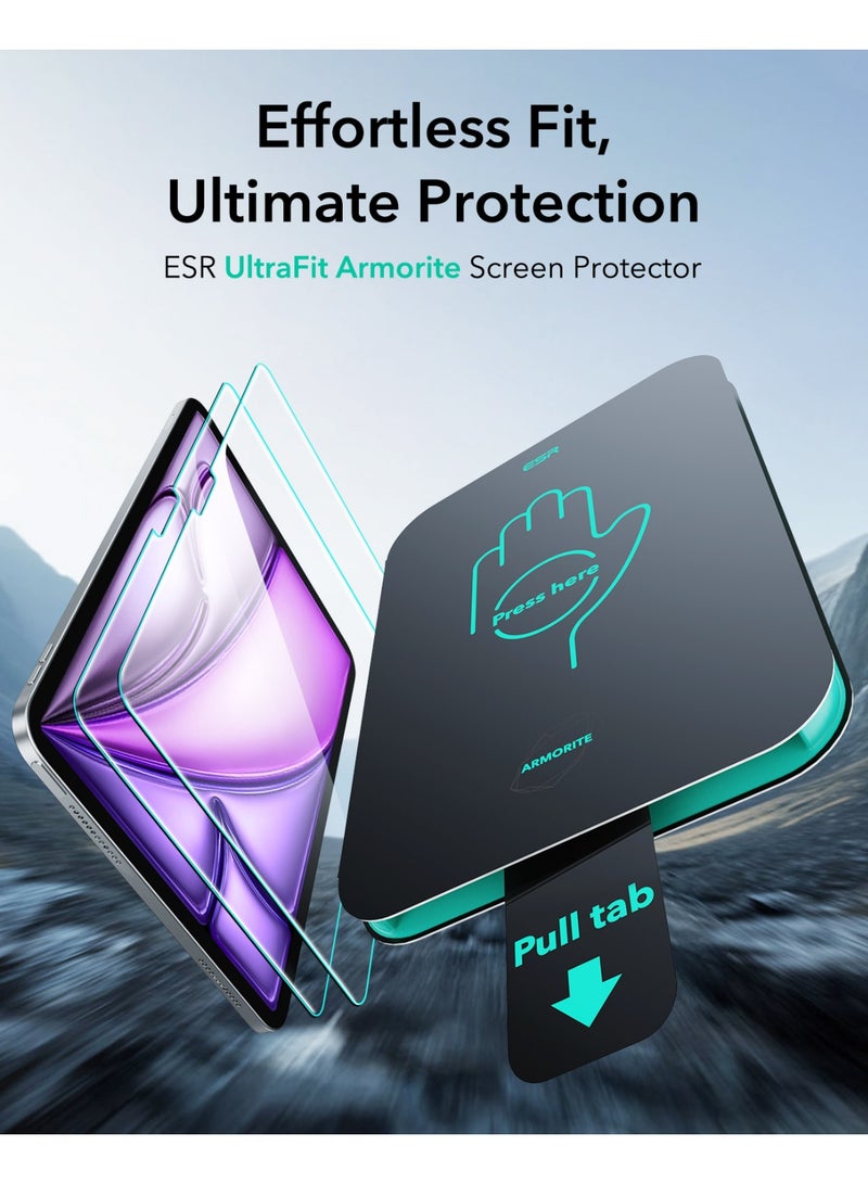 اي اس ار ESR 2 Pack Armorite Screen Protector for iPad Air 13 Inch M3/M2 (2025/2024), 9H Hardness Tempered Glass Film with UltraFit Tray, Military Grade Protection, HD Clarity, Dust and Bubble Free Clear - Image 2
