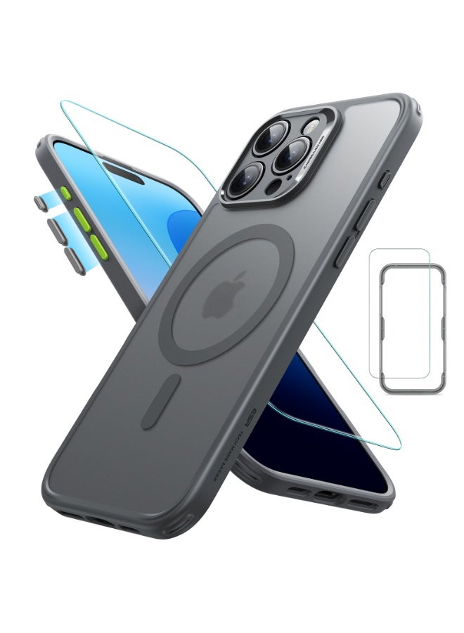 اي اس ار Classic Pro Set For iPhone 16 Pro Max, Compatible with MagSafe, Military-Grade Protection Case with Screen Protector, Includes 2 Sets of Swappable Easy-Press Buttons - Grey - Image 1