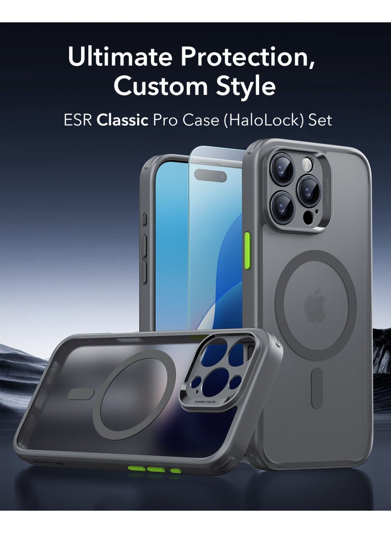 اي اس ار Classic Pro Set For iPhone 16 Pro Max, Compatible with MagSafe, Military-Grade Protection Case with Screen Protector, Includes 2 Sets of Swappable Easy-Press Buttons - Grey - Image 2