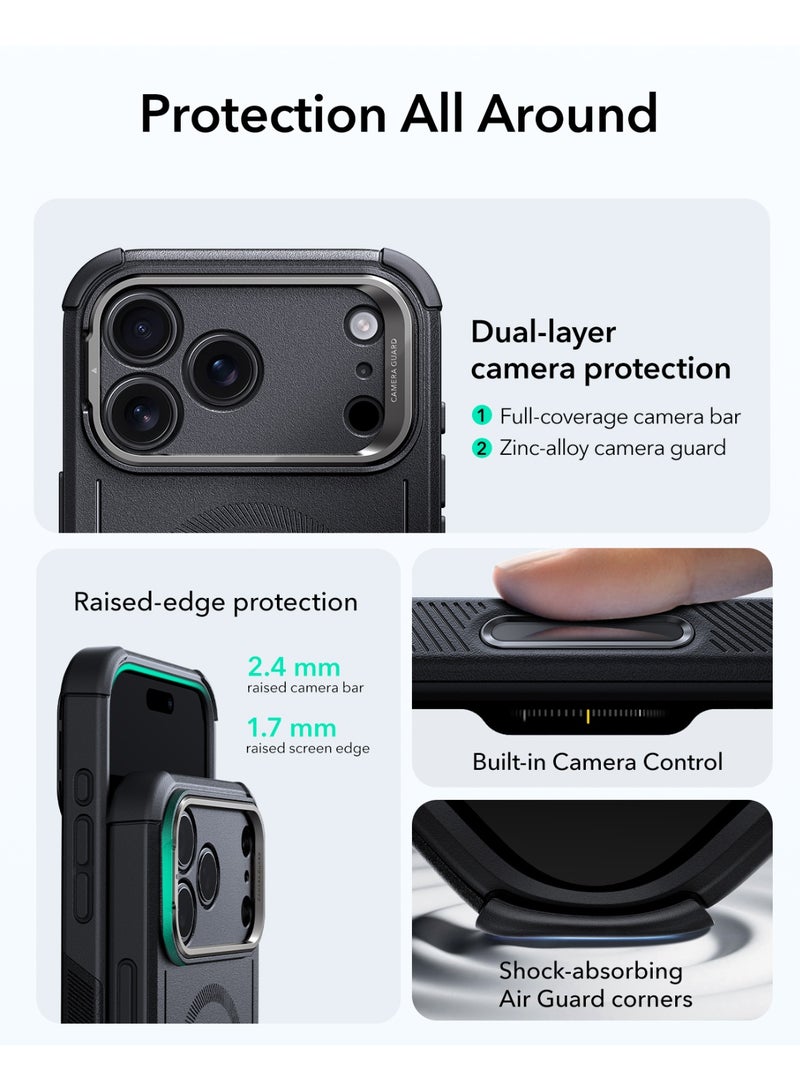ESR For iPhone 17 Pro Max Case with Stash Stand, 7X Military-Grade Drop Protection with Camera Control, Shock-Absorbing Phone Rugged Cover, Compatible with MagSafe Accessories, Cyber Series - Black - Image 3