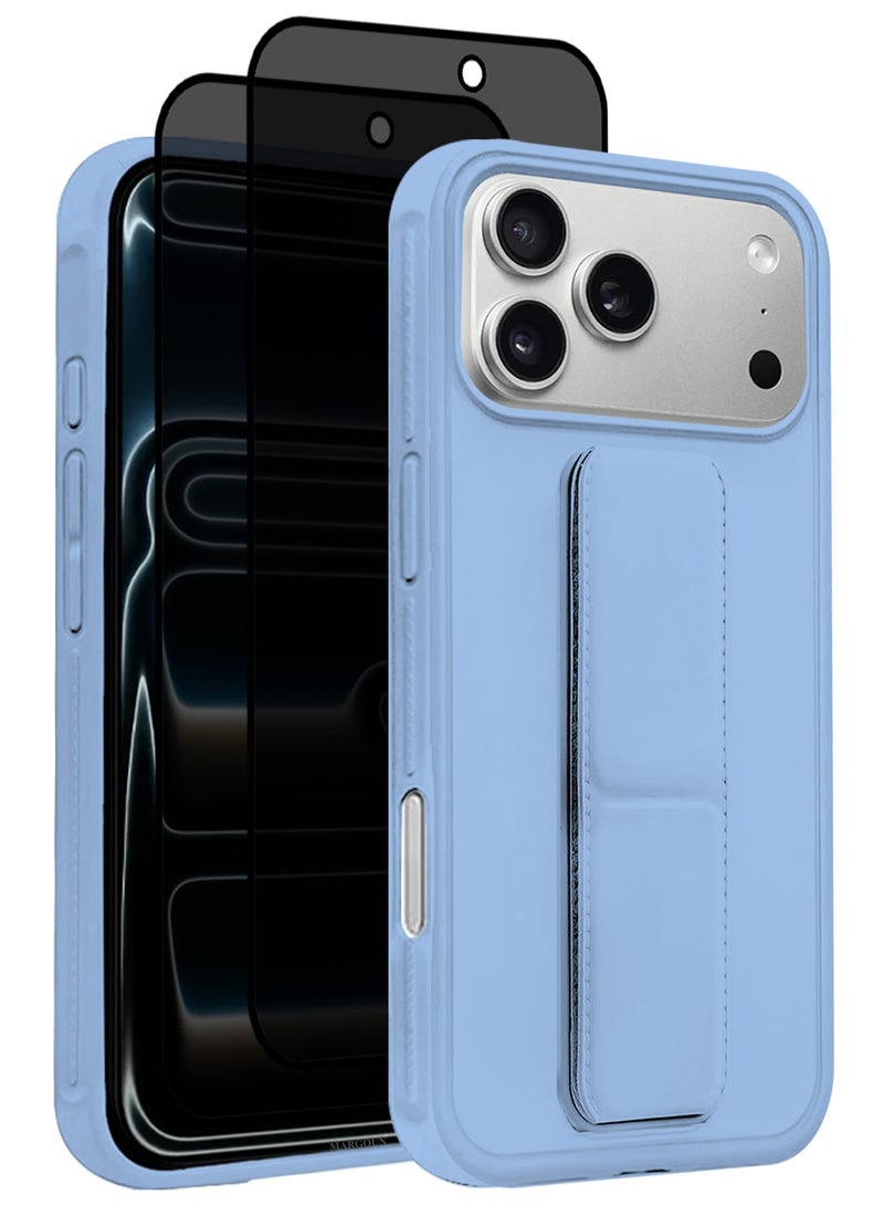 MARGOUN 3 Packs Premium PU Leather Case for iPhone 17 Pro Max with Stand Function Shockproof and Anti Scratch Finger Grip with Two Privacy Screen Protector- Sky Blue-5 - Image 1
