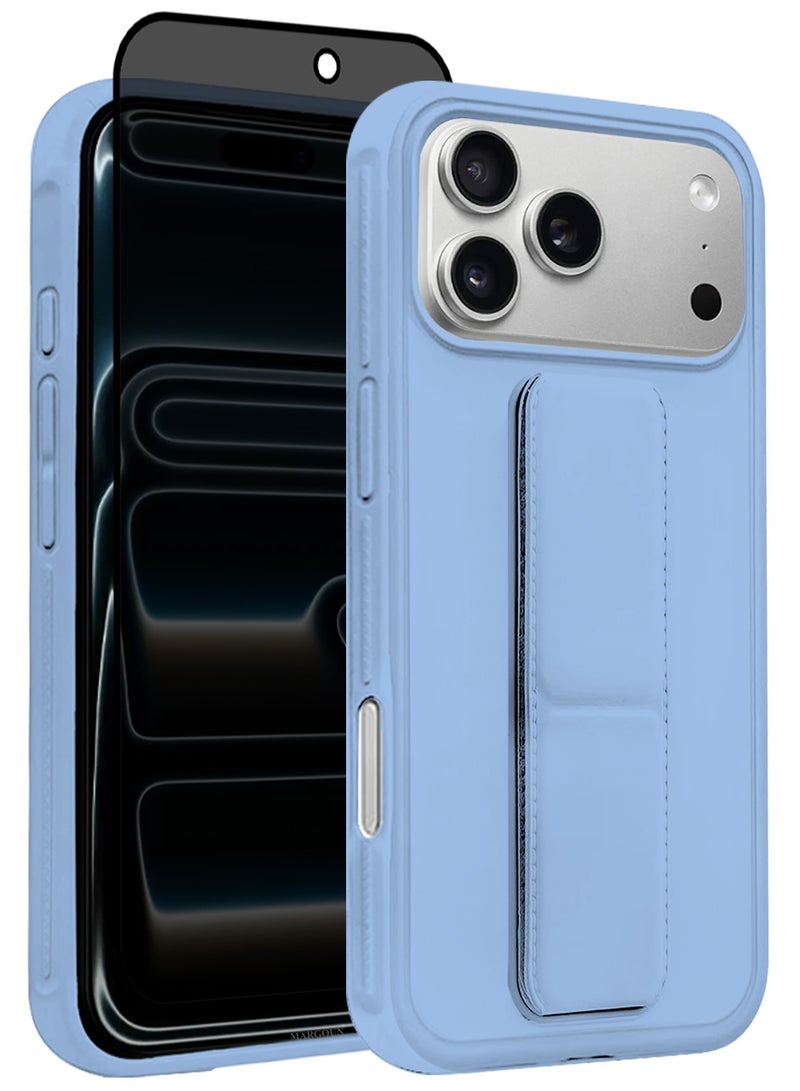 MARGOUN 2 Packs Premium PU Leather Case for iPhone 17 Pro Max with Stand Function Shockproof and Anti Scratch Finger Grip with Privacy Screen Protector - Sky Blue-4 - Image 1