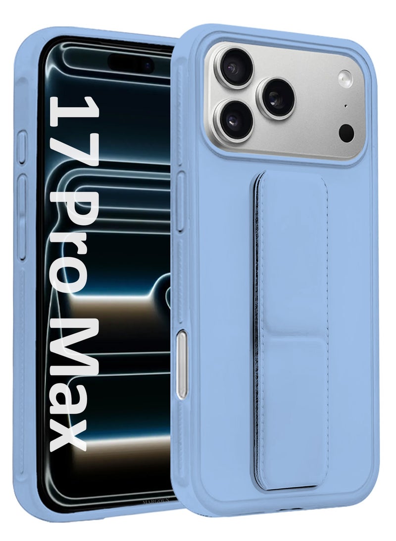 مارجون Premium PU Leather Case for iPhone 17 Pro Max with Stand Function Shockproof and Anti Scratch Finger Grip - Sky Blue-1 - Image 2