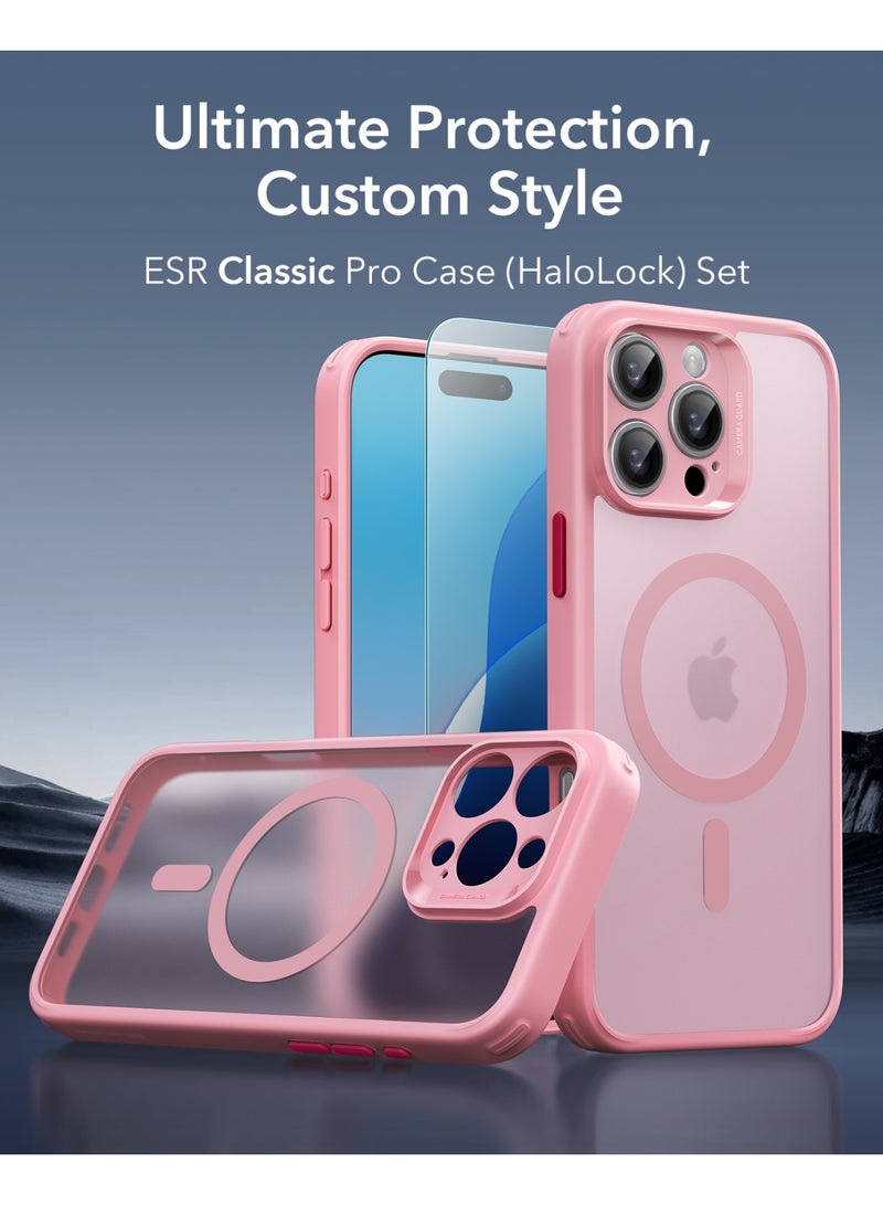 اي اس ار Classic Pro Set For iPhone 16 Pro Max, Compatible with MagSafe, Military-Grade Protection Case with Screen Protector, Includes 2 Sets of Swappable Easy-Press Buttons - Pink - Image 2