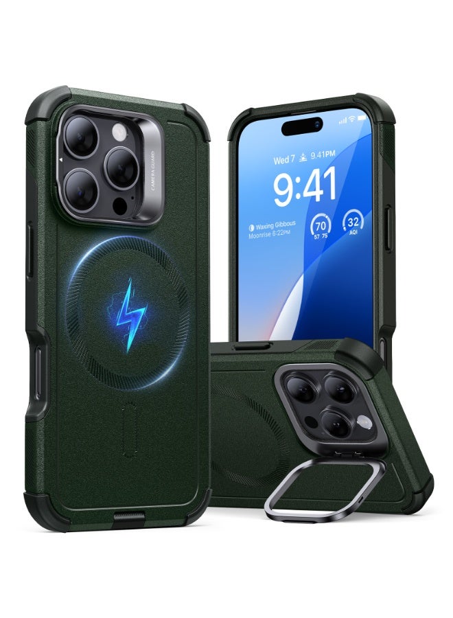 اي اس ار For iPhone 16 Pro Max Case with Stand, 23FT Military-Grade Drop Protection, Heavy Duty Magnetic Rugged Case, Compatible with MagSafe Accessories, Cyber Series - Green - Image 1
