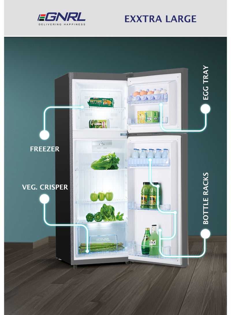 اغنرل ثلاجة مزدوجة الباب بسعة إجمالية 355 لتر/صافية 186 لتر، بدون صقيع، EGR355S | تدفق هواء متعدد، توفير الطاقة وهدوء منخفض | مقبض مدمج، R600A، مكثف داخلي، لون إنوكس داكن، ضمان سنة واحدة - Image 3