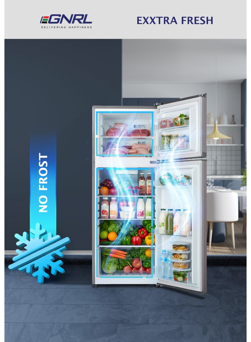 اغنرل ثلاجة مزدوجة الباب بسعة إجمالية 355 لتر/صافية 186 لتر، بدون صقيع، EGR355S | تدفق هواء متعدد، توفير الطاقة وهدوء منخفض | مقبض مدمج، R600A، مكثف داخلي، لون إنوكس داكن، ضمان سنة واحدة - Image 4