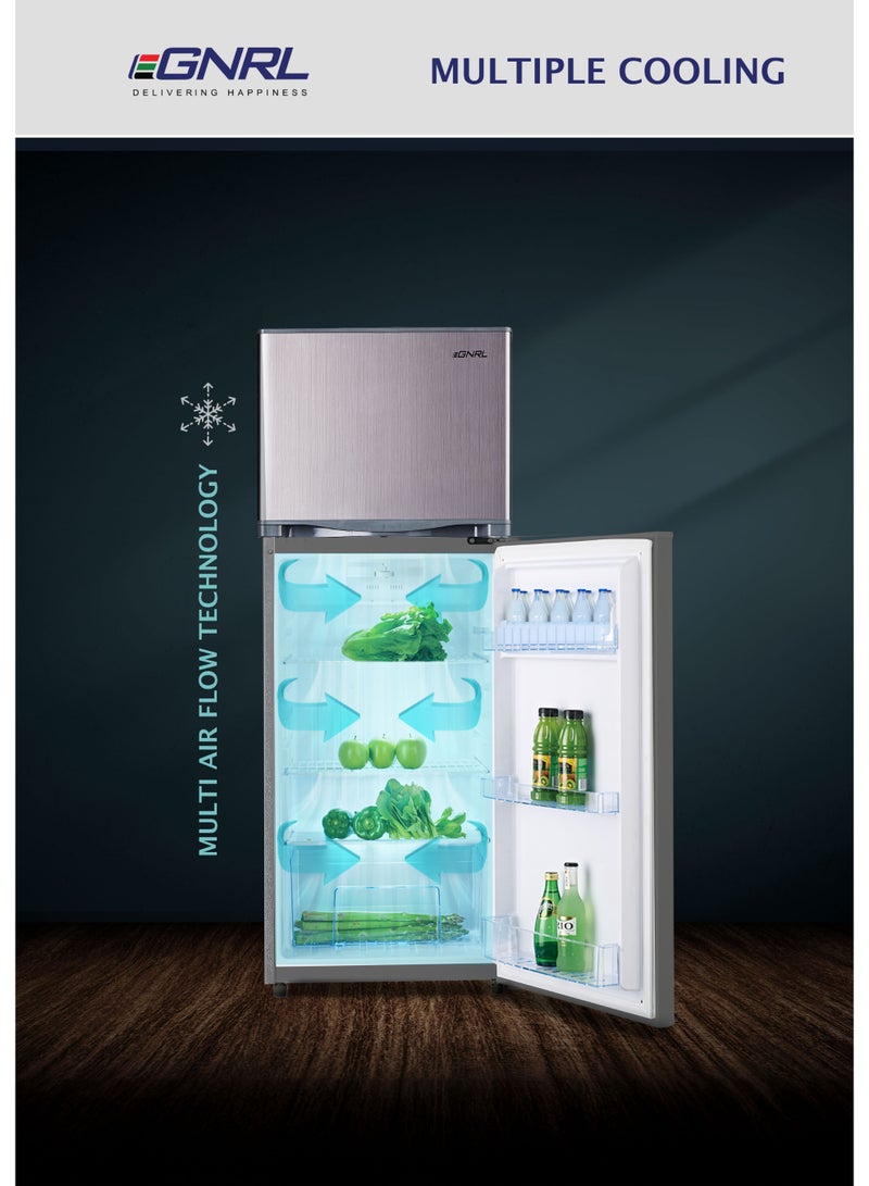 اغنرل ثلاجة مزدوجة الباب بسعة إجمالية 355 لتر/صافية 186 لتر، بدون صقيع، EGR355S | تدفق هواء متعدد، توفير الطاقة وهدوء منخفض | مقبض مدمج، R600A، مكثف داخلي، لون إنوكس داكن، ضمان سنة واحدة - Image 2