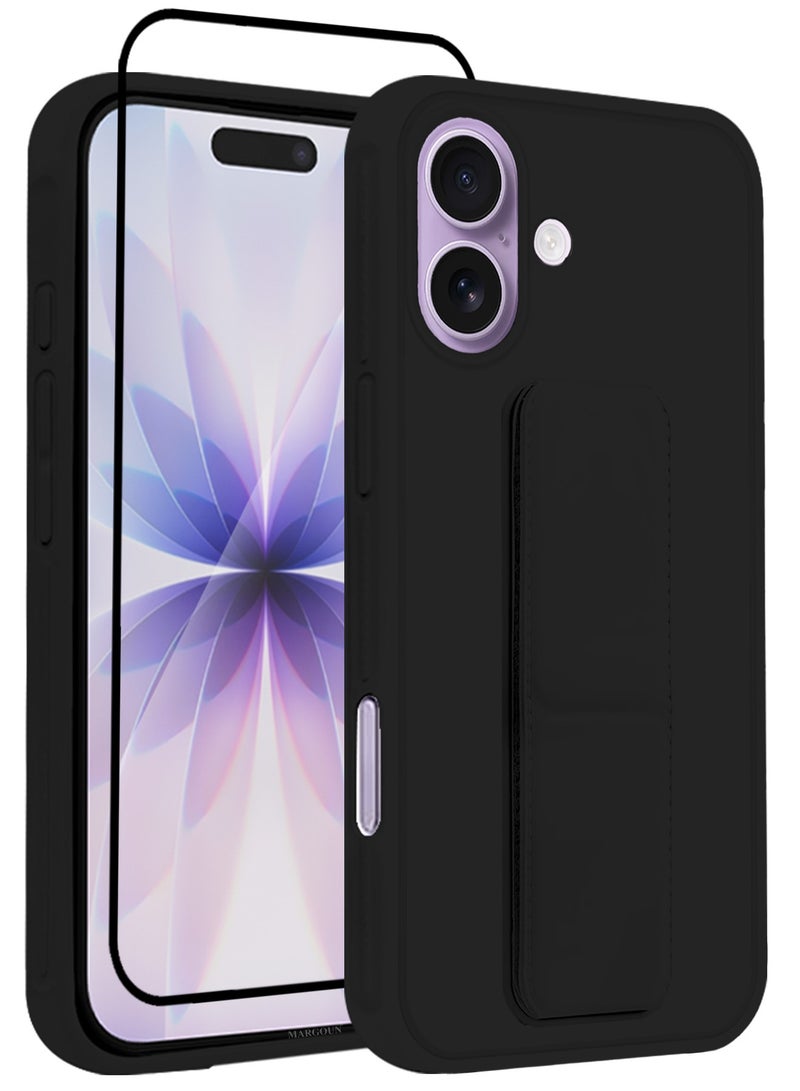 MARGOUN 2 Packs Premium PU Leather Case for iPhone 17 with Stand Function Shockproof and Anti Scratch Finger Grip with 3D Screen Protector Black-2 - Image 1