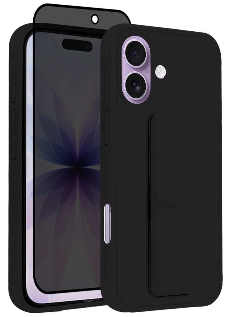 MARGOUN 2 Packs Premium PU Leather Case for iPhone 17 with Stand Function Shockproof and Anti Scratch Finger Grip with Privacy Screen Protector Black-4 - Image 1