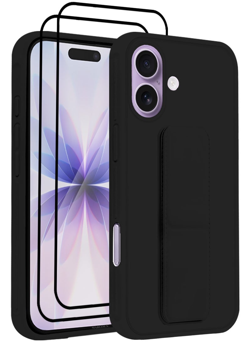 MARGOUN 3 Packs Premium PU Leather Case for iPhone 17 with Stand Function Shockproof and Anti Scratch Finger Grip with Two 3D Screen Protector Black-3 - Image 1