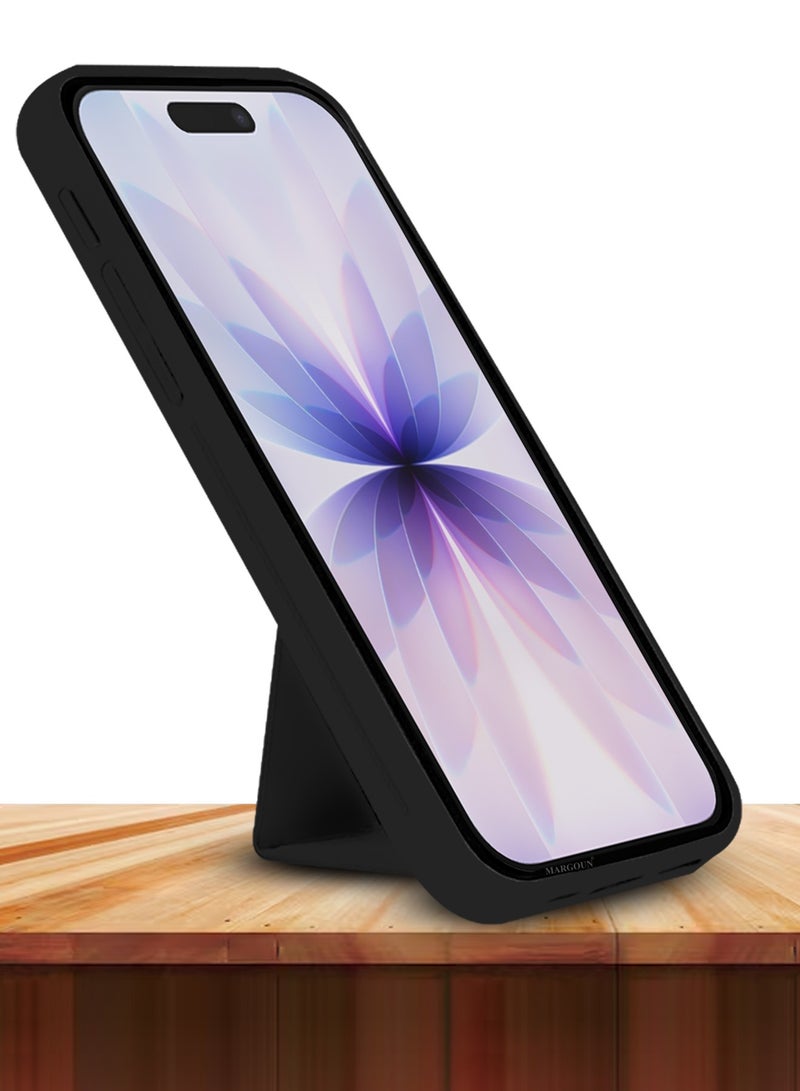 MARGOUN Premium PU Leather Case for iPhone 17 with Stand Function Shockproof and Anti Scratch Finger Grip Black-1 - Image 5