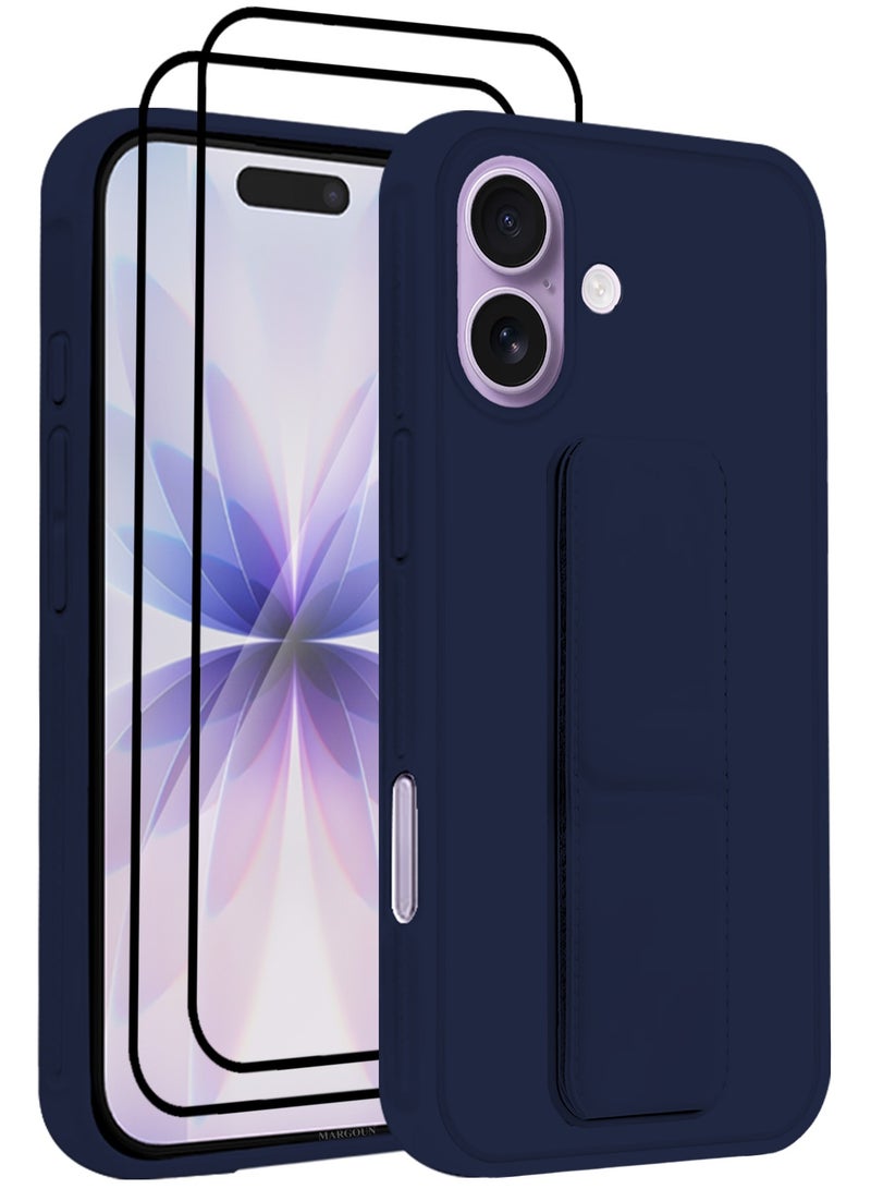 MARGOUN 3 Packs Premium PU Leather Case for iPhone 17 with Stand Function Shockproof and Anti Scratch Finger Grip with Two 3D Screen Protector Dark Blue-3 - Image 1