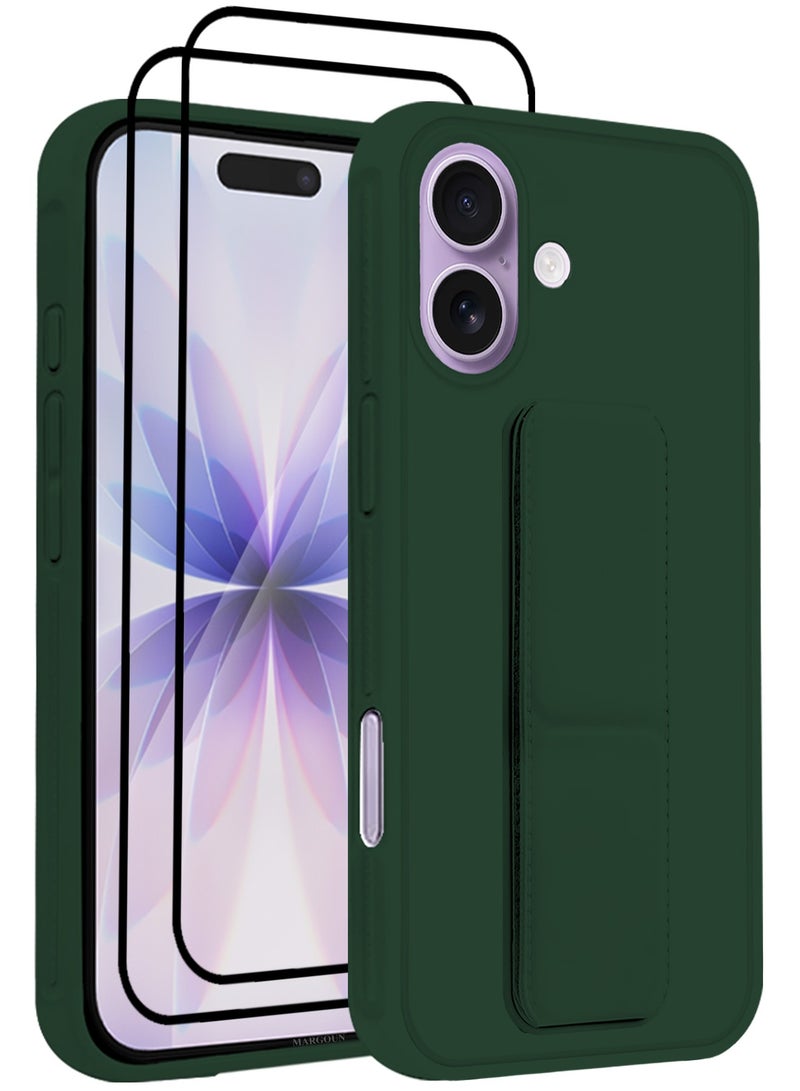MARGOUN 3 Packs Premium PU Leather Case for iPhone 17 with Stand Function Shockproof and Anti Scratch Finger Grip with Two 3D Screen Protector Dark Green-3 - Image 1