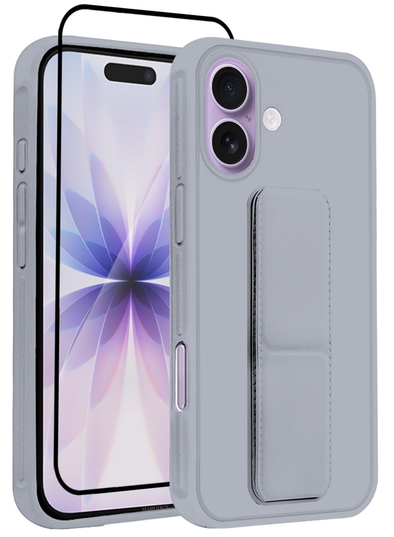 MARGOUN 2 Packs Premium PU Leather Case for iPhone 17 with Stand Function Shockproof and Anti Scratch Finger Grip with 3D Screen Protector Grey-2 - Image 1