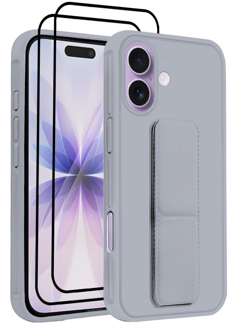 MARGOUN 3 Packs Premium PU Leather Case for iPhone 17 with Stand Function Shockproof and Anti Scratch Finger Grip with Two 3D Screen Protector Grey-3 - Image 1