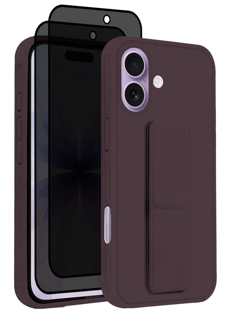 MARGOUN 3 Packs Premium PU Leather Case for iPhone 17 with Stand Function Shockproof and Anti Scratch Finger Grip with Two Privacy Screen Protector Maroon-5 - Image 1