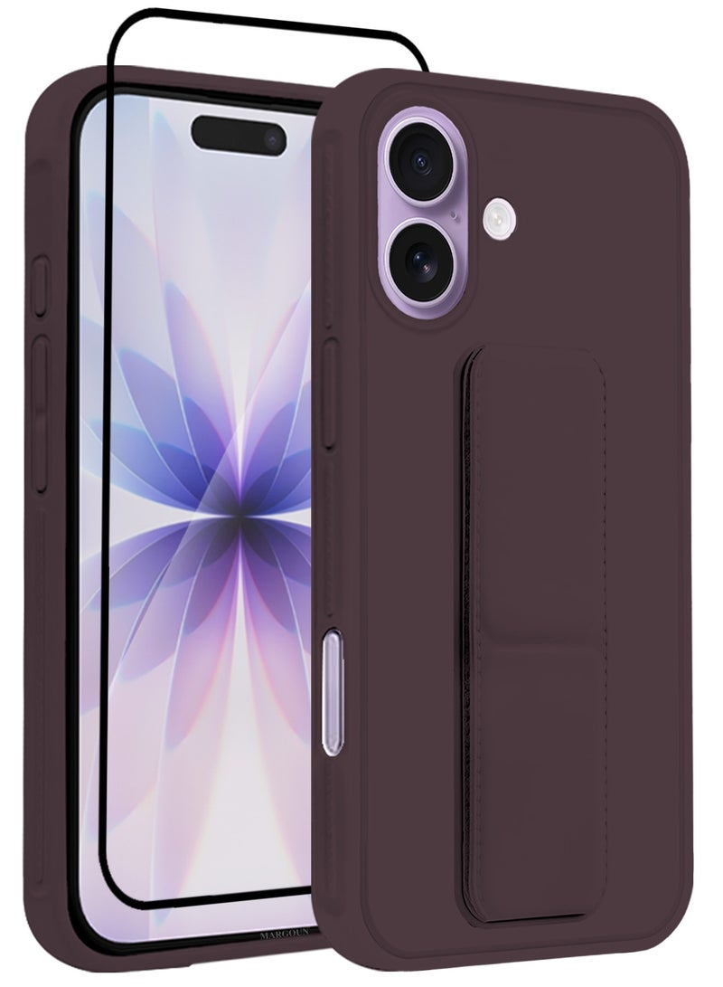 MARGOUN 2 Packs Premium PU Leather Case for iPhone 17 with Stand Function Shockproof and Anti Scratch Finger Grip with 3D Screen Protector Maroon-2 - Image 1