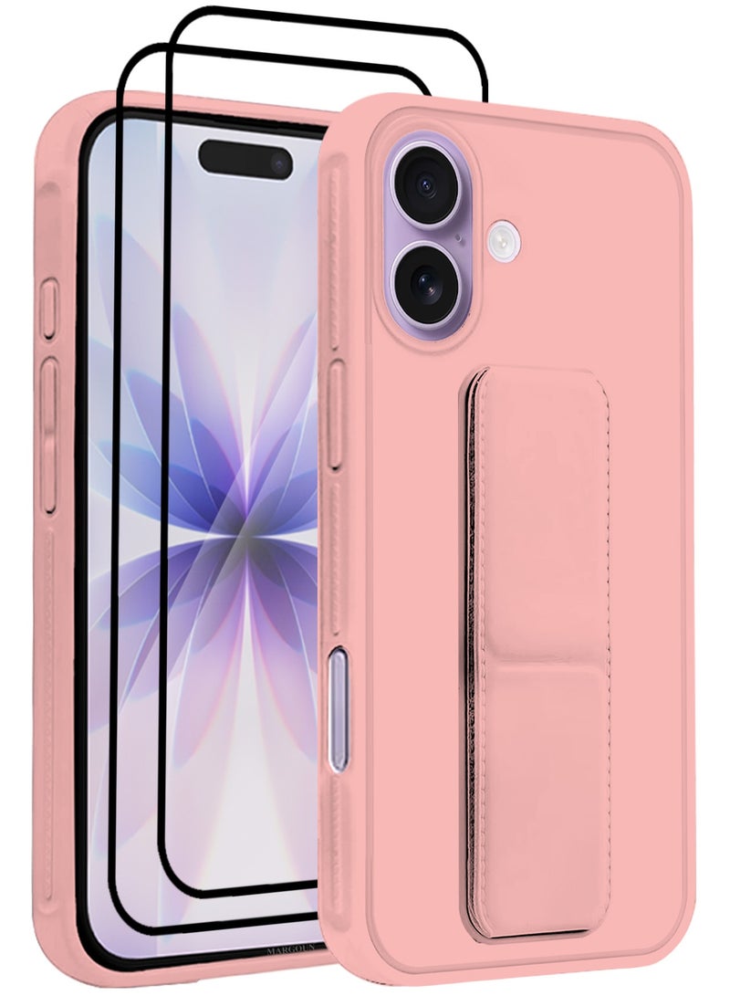 MARGOUN 3 Packs Premium PU Leather Case for iPhone 17 with Stand Function Shockproof and Anti Scratch Finger Grip with Two 3D Screen Protector Pink-3 - Image 1
