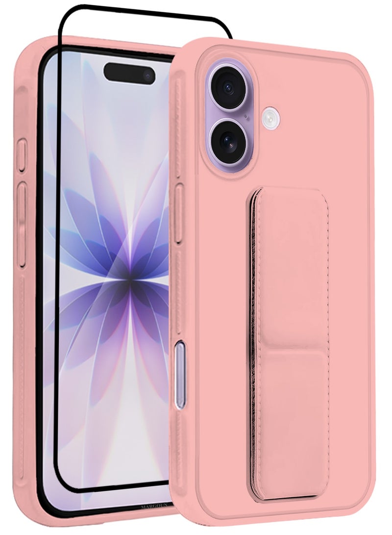 MARGOUN 2 Packs Premium PU Leather Case for iPhone 17 with Stand Function Shockproof and Anti Scratch Finger Grip with 3D Screen Protector Pink-2 - Image 1