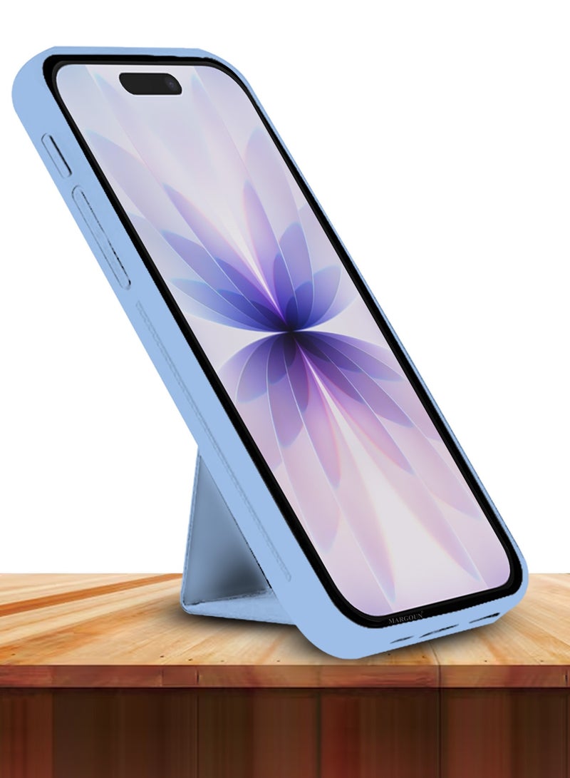 MARGOUN Premium PU Leather Case for iPhone 17 with Stand Function Shockproof and Anti Scratch Finger Grip Sky Blue-1 - Image 5