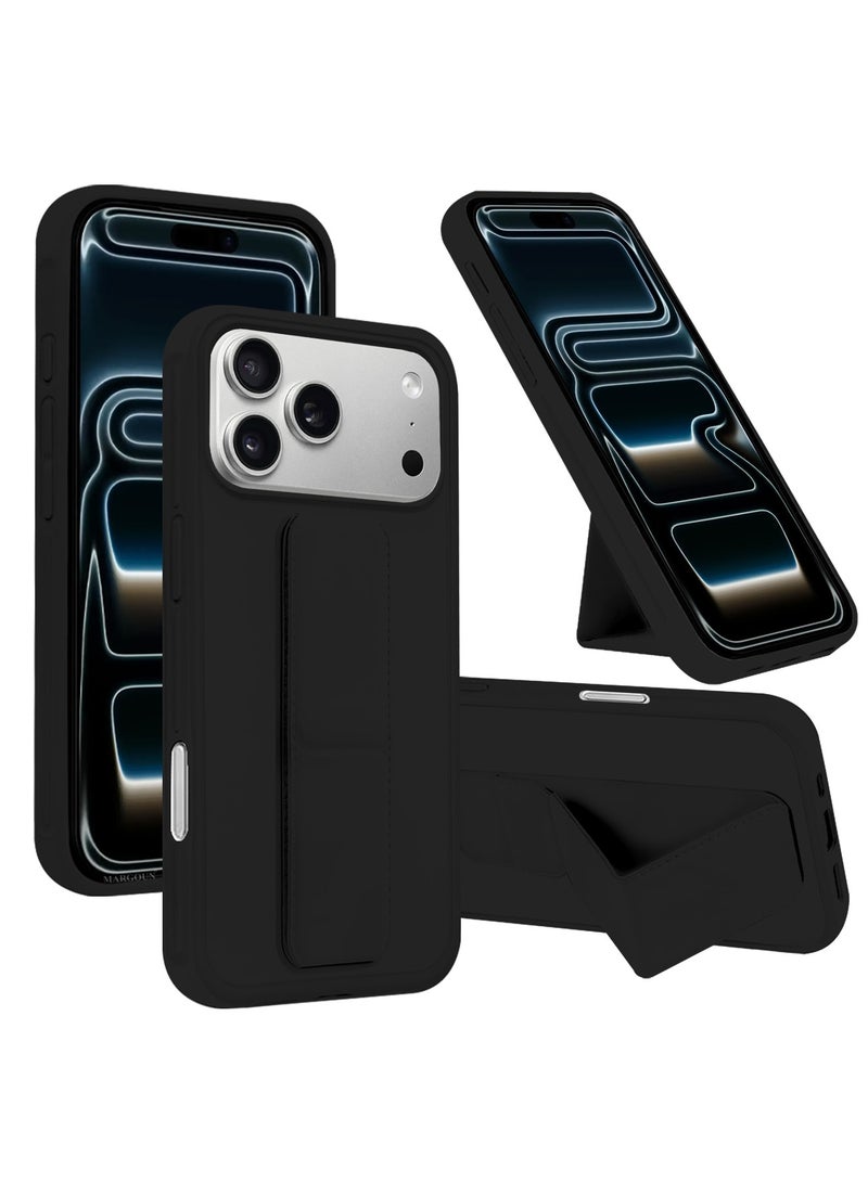 MARGOUN Premium PU Leather Case for iPhone 17 Pro with Stand Function Shockproof and Anti Scratch Finger Grip Black-1 - Image 1