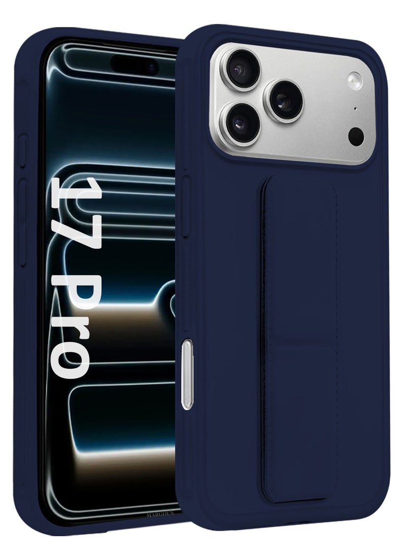 MARGOUN 2 Packs Premium PU Leather Case for iPhone 17 Pro with Stand Function Shockproof and Anti Scratch Finger Grip with Privacy Screen Protector Dark Blue-4 - Image 4