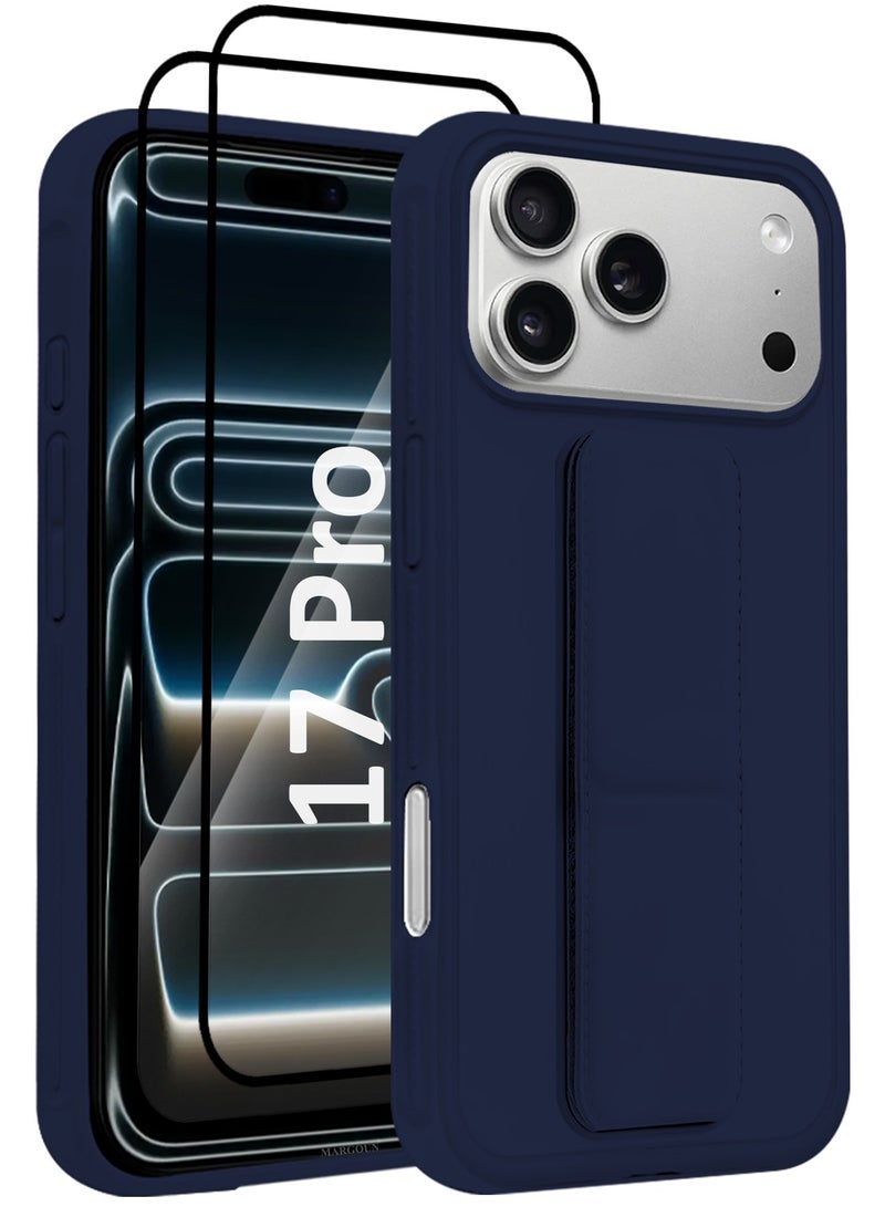 MARGOUN 3 Packs Premium PU Leather Case for iPhone 17 Pro with Stand Function Shockproof and Anti Scratch Finger Grip with Two 3D Screen Protector Dark Blue-3 - Image 1