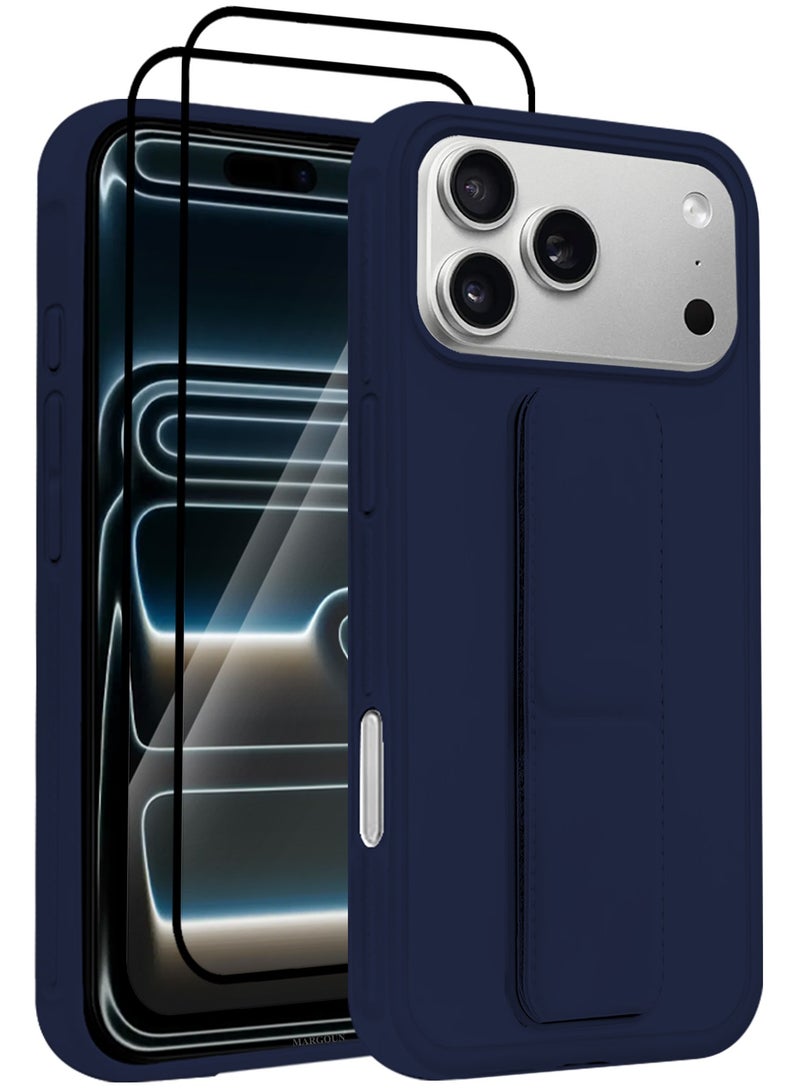 MARGOUN 3 Packs Premium PU Leather Case for iPhone 17 Pro with Stand Function Shockproof and Anti Scratch Finger Grip with Two 3D Screen Protector Dark Blue-3 - Image 2