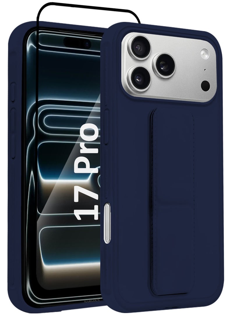 MARGOUN 2 Packs Premium PU Leather Case for iPhone 17 Pro with Stand Function Shockproof and Anti Scratch Finger Grip with 3D Screen Protector Dark Blue-2 - Image 2