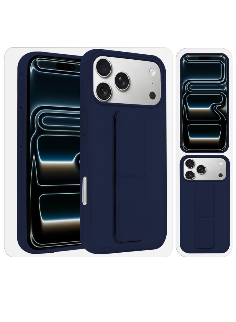 MARGOUN Premium PU Leather Case for iPhone 17 Pro with Stand Function Shockproof and Anti Scratch Finger Grip Dark Blue-1 - Image 3