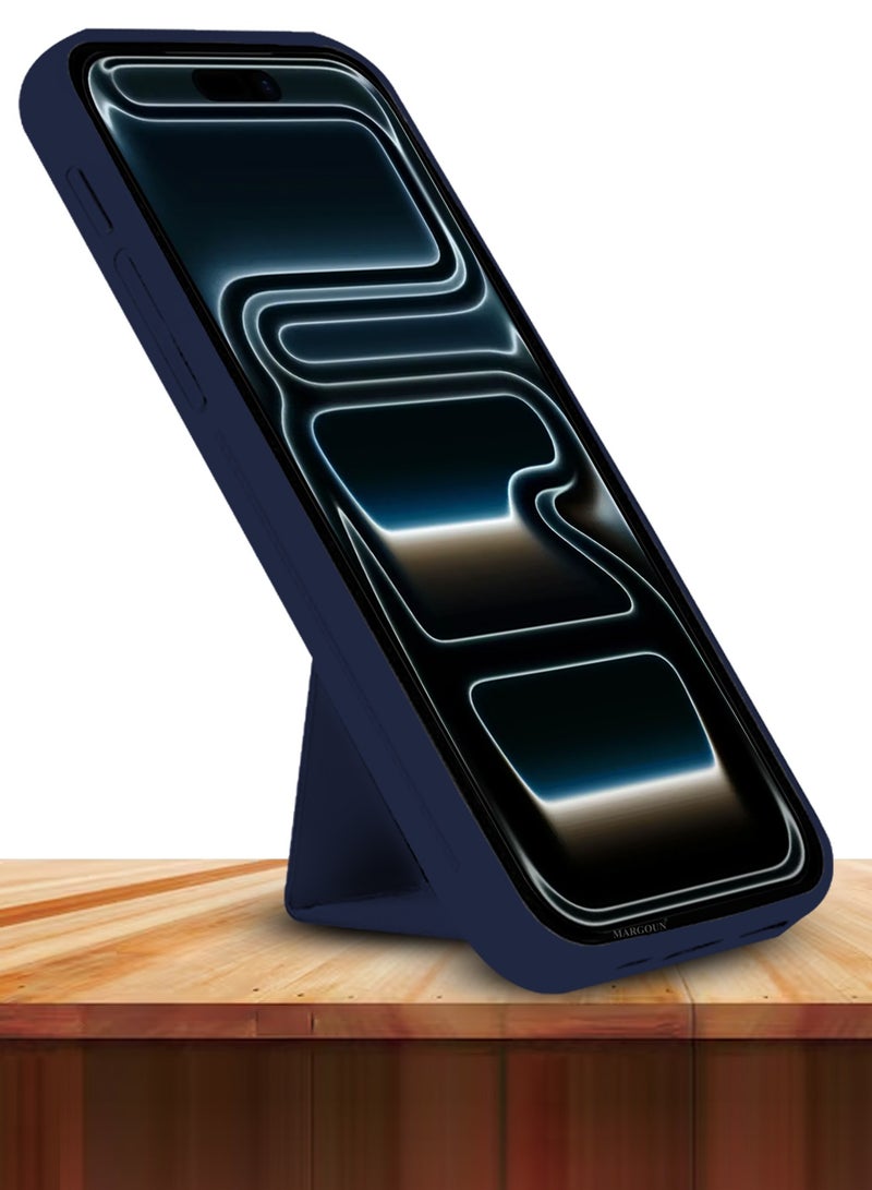 MARGOUN Premium PU Leather Case for iPhone 17 Pro with Stand Function Shockproof and Anti Scratch Finger Grip Dark Blue-1 - Image 5