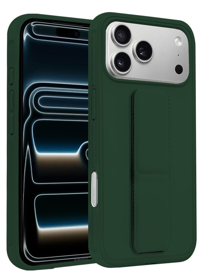 MARGOUN Premium PU Leather Case for iPhone 17 Pro with Stand Function Shockproof and Anti Scratch Finger Grip Dark Green-1 - Image 3