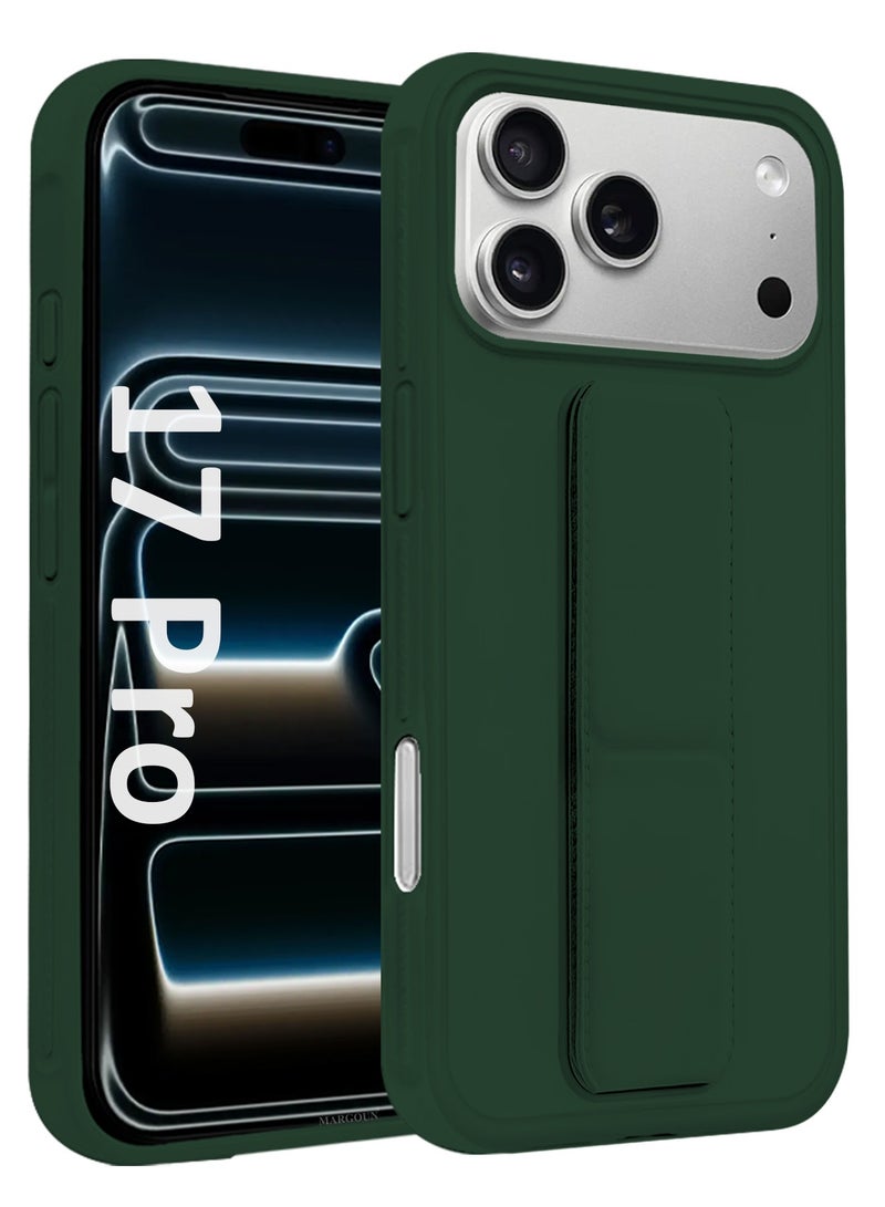 MARGOUN Premium PU Leather Case for iPhone 17 Pro with Stand Function Shockproof and Anti Scratch Finger Grip Dark Green-1 - Image 2