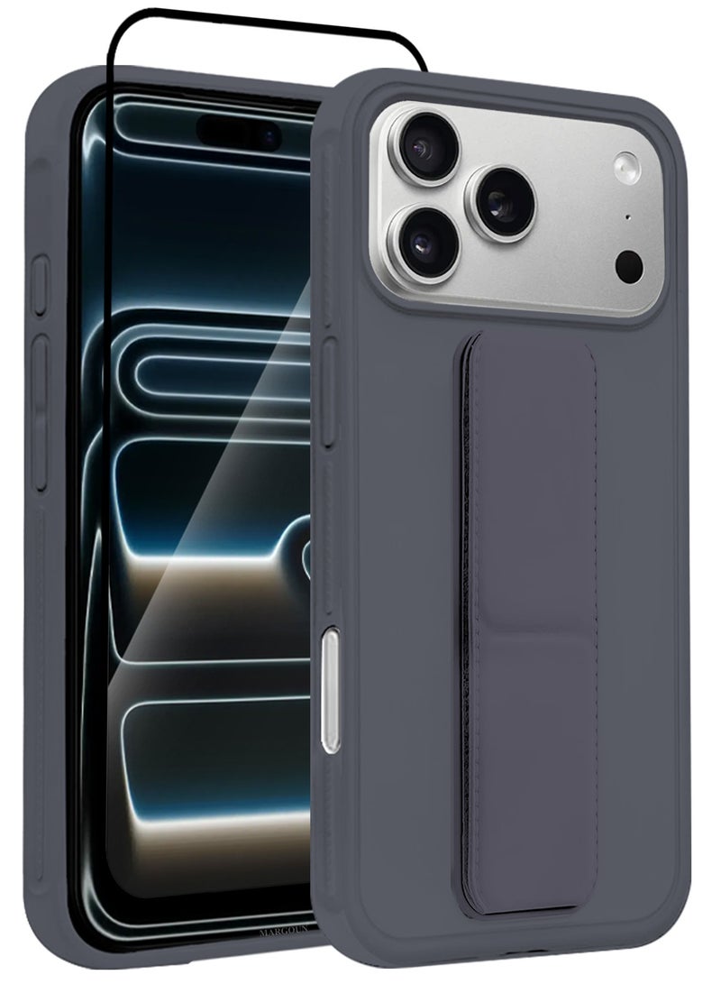 MARGOUN 2 Packs Premium PU Leather Case for iPhone 17 Pro with Stand Function Shockproof and Anti Scratch Finger Grip with 3D Screen Protector purple-2 - Image 1