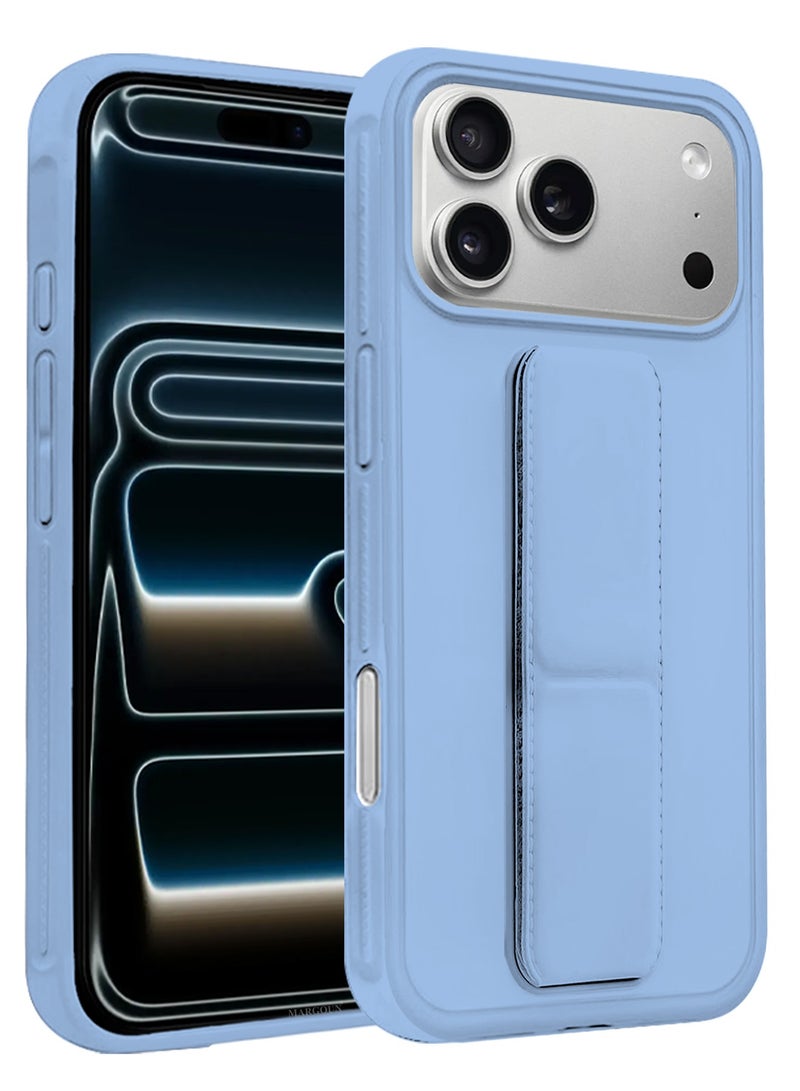 MARGOUN 2 Packs Premium PU Leather Case for iPhone 17 Pro with Stand Function Shockproof and Anti Scratch Finger Grip with Privacy Screen Protector Sky Blue-4 - Image 4