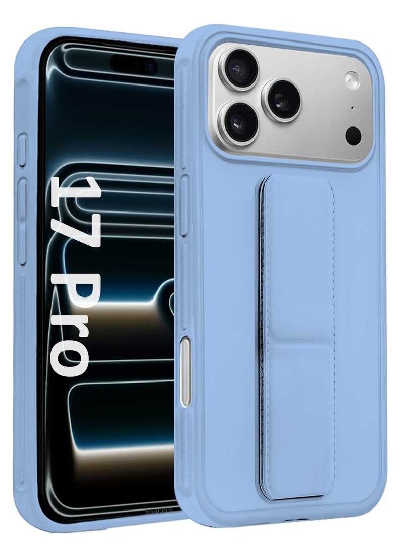 مارجون 3 Packs Premium PU Leather Case for iPhone 17 Pro with Stand Function Shockproof and Anti Scratch Finger Grip with Two Privacy Screen Protector Sky Blue-5 - Image 3