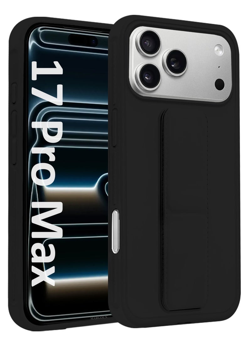 MARGOUN Premium PU Leather Case for iPhone 17 Pro Max with Stand Function Shockproof and Anti Scratch Finger Grip Black-1 - Image 2