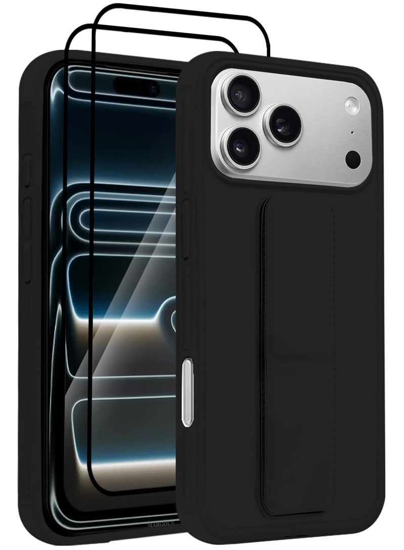 MARGOUN 3 Packs Premium PU Leather Case for iPhone 17 Pro Max with Stand Function Shockproof and Anti Scratch Finger Grip with Two 3D Screen Protector Black-3 - Image 1