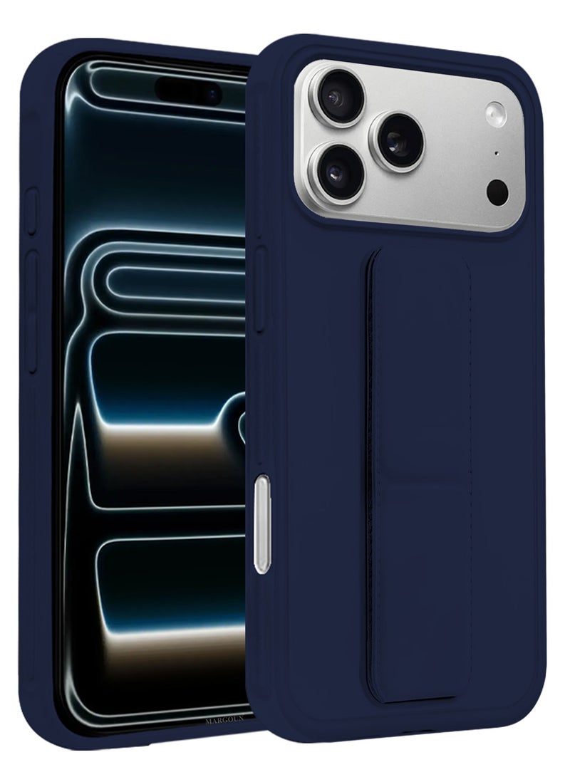 MARGOUN Premium PU Leather Case for iPhone 17 Pro Max with Stand Function Shockproof and Anti Scratch Finger Grip Dark Blue-1 - Image 2