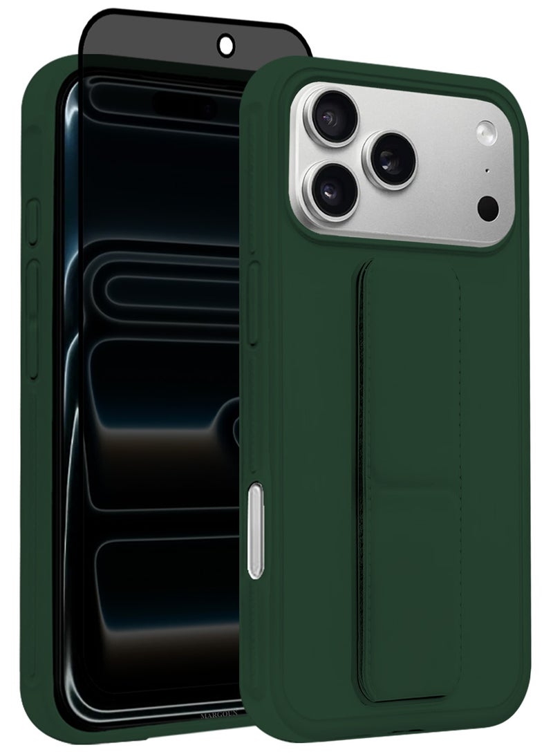 MARGOUN 2 Packs Premium PU Leather Case for iPhone 17 Pro Max with Stand Function Shockproof and Anti Scratch Finger Grip with Privacy Screen Protector - Dark Green-4 - Image 1