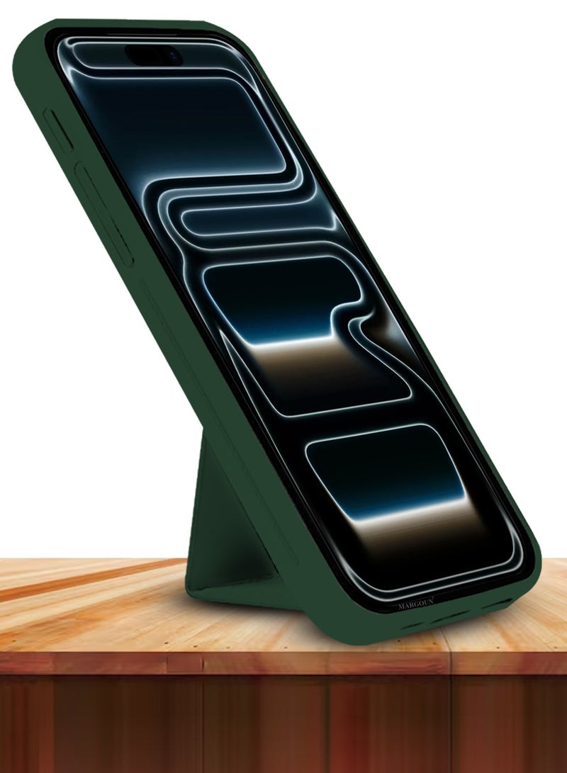 MARGOUN Premium PU Leather Case for iPhone 17 Pro Max with Stand Function Shockproof and Anti Scratch Finger Grip - Dark Green-1 - Image 4