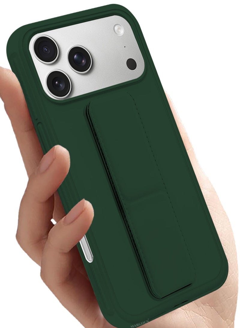 مارجون 2 Packs Premium PU Leather Case for iPhone 17 Pro Max with Stand Function Shockproof and Anti Scratch Finger Grip with 3D Screen Protector - Dark Green-2 - Image 4