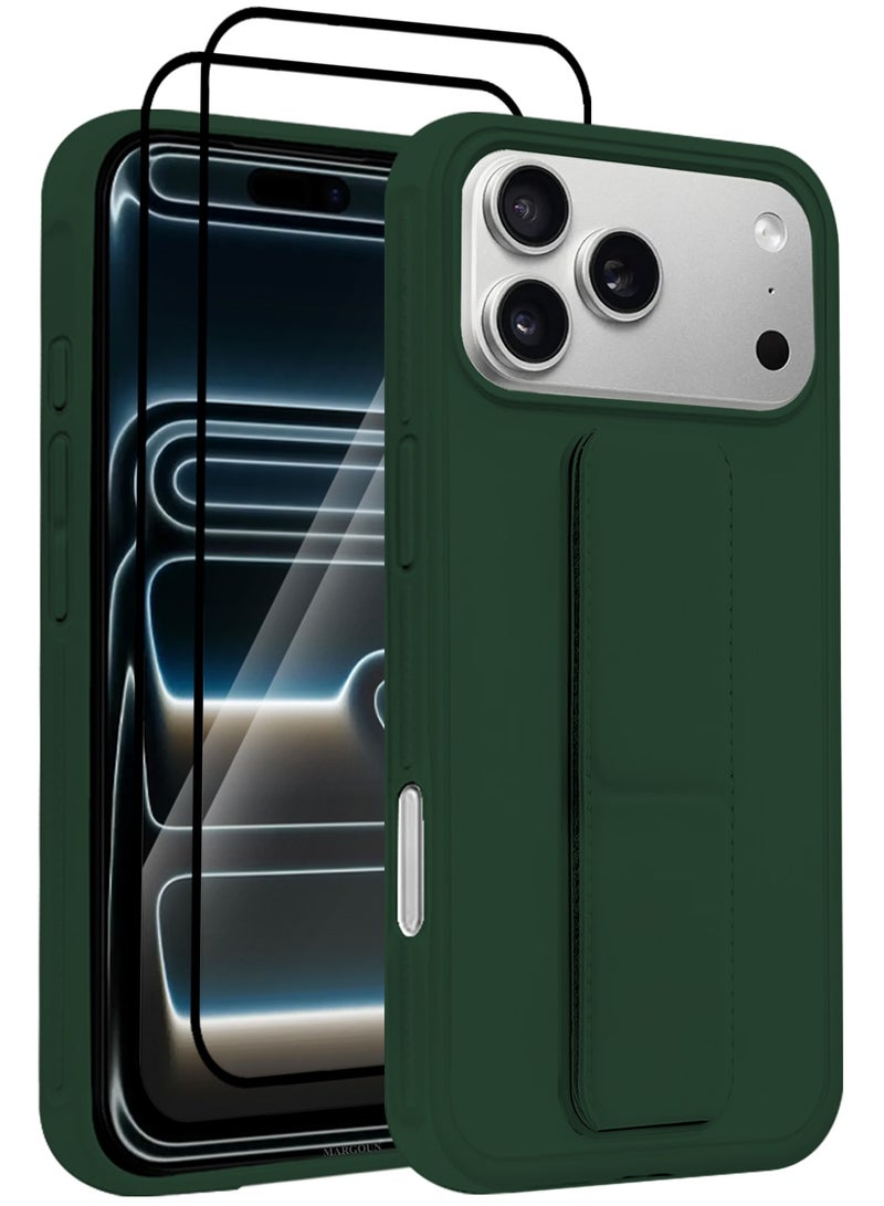 MARGOUN 3 Packs Premium PU Leather Case for iPhone 17 Pro Max with Stand Function Shockproof and Anti Scratch Finger Grip with Two 3D Screen Protector- Dark Green-3 - Image 1