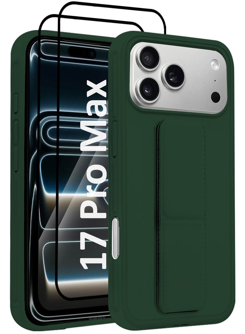 MARGOUN 3 Packs Premium PU Leather Case for iPhone 17 Pro Max with Stand Function Shockproof and Anti Scratch Finger Grip with Two 3D Screen Protector- Dark Green-3 - Image 2
