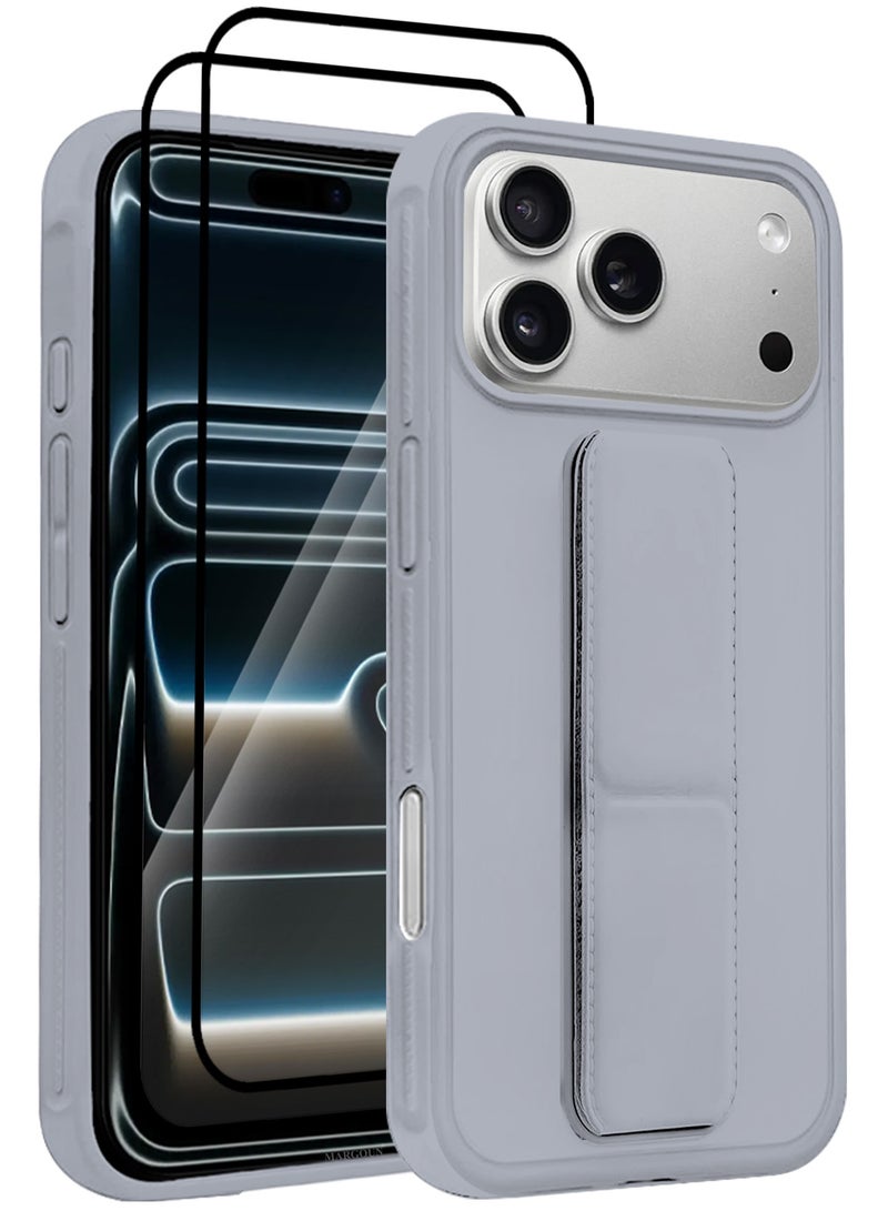 MARGOUN 3 Packs Premium PU Leather Case for iPhone 17 Pro Max with Stand Function Shockproof and Anti Scratch Finger Grip with Two 3D Screen Protector- Grey-3 - Image 1