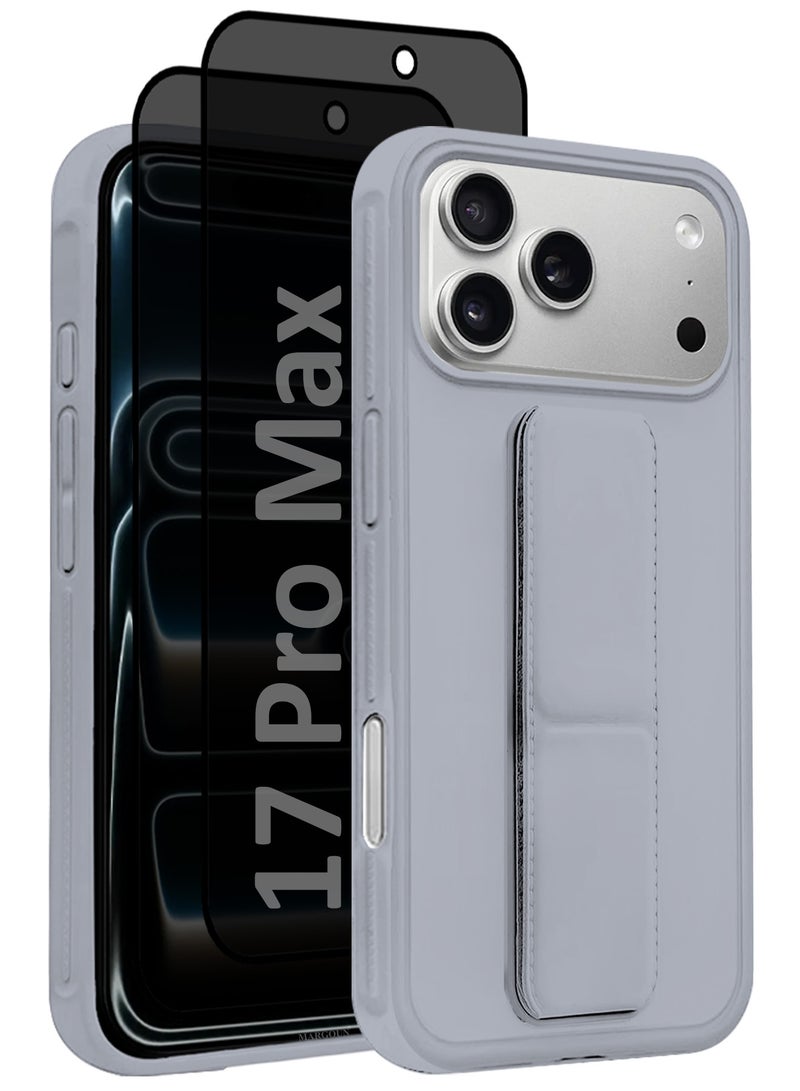 MARGOUN 3 Packs Premium PU Leather Case for iPhone 17 Pro Max with Stand Function Shockproof and Anti Scratch Finger Grip with Two Privacy Screen Protector- Grey-5 - Image 1